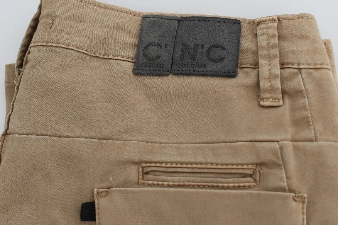 Beige Cotton Slim Fit Jeans