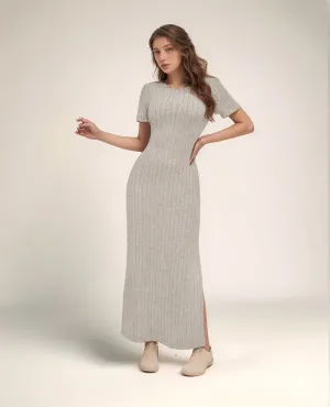 Beige Jersey High Slit Dress