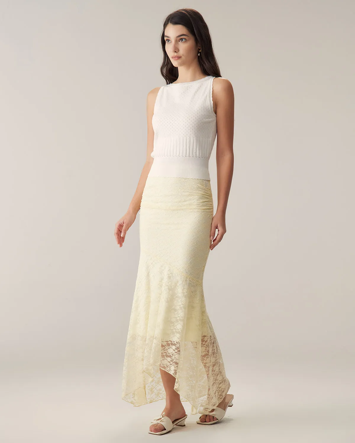 Beige Lace Straight Maxi Skirt