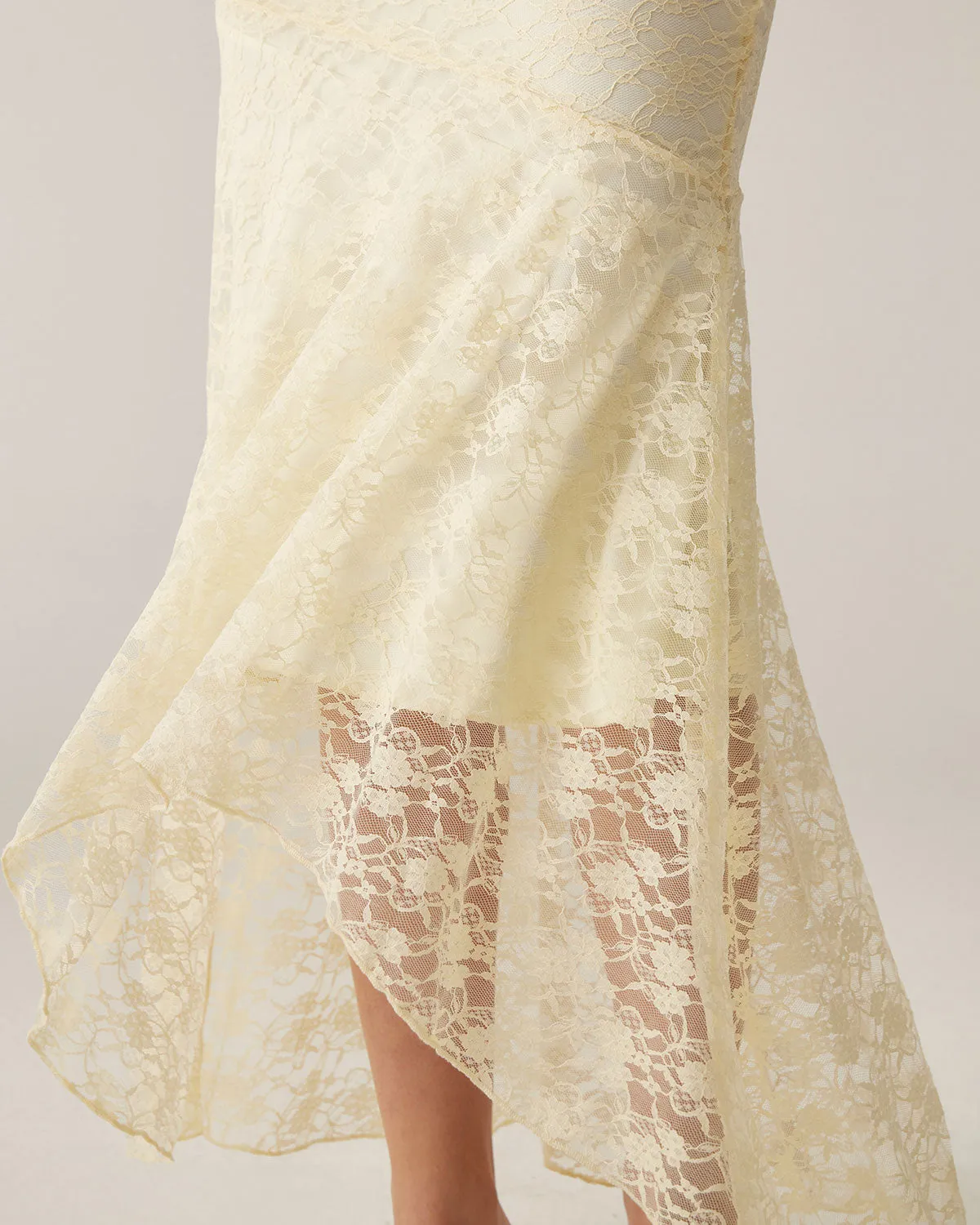 Beige Lace Straight Maxi Skirt