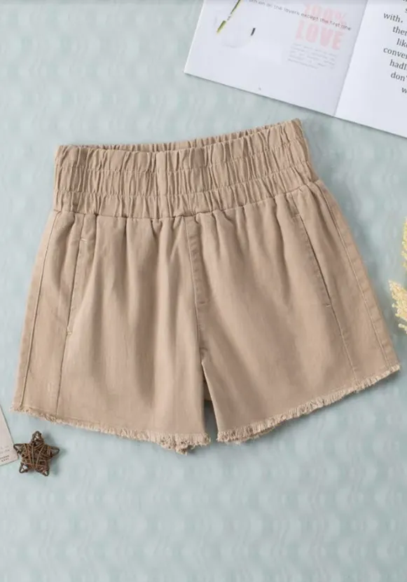 Beige Ruffle High Waist Lounge Shorts