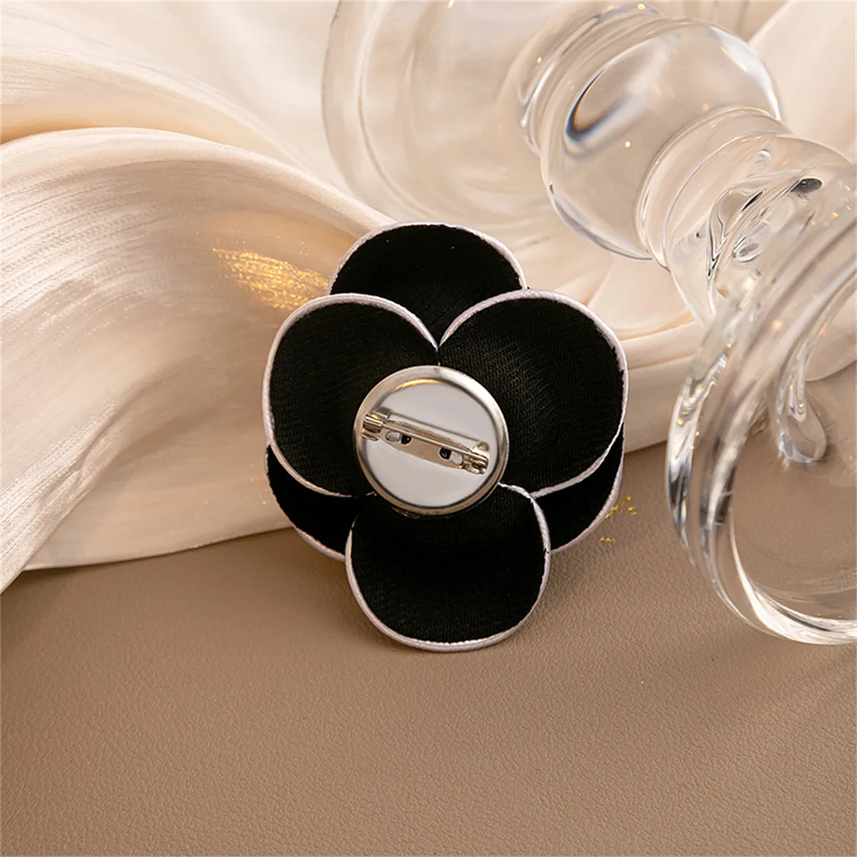 Black & White Camellia Brooch