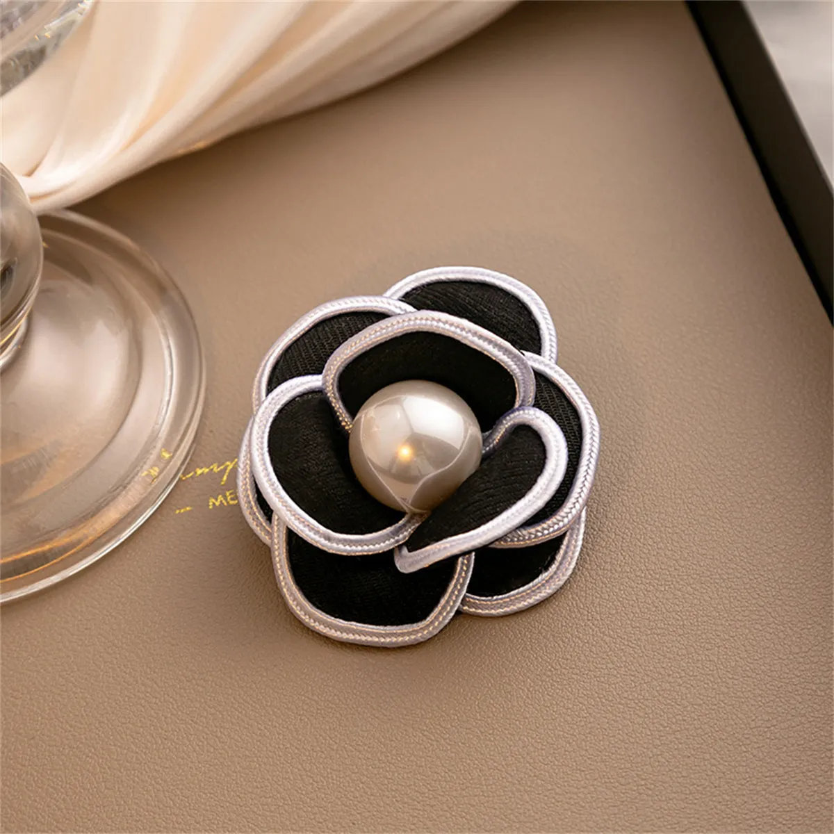 Black & White Camellia Brooch