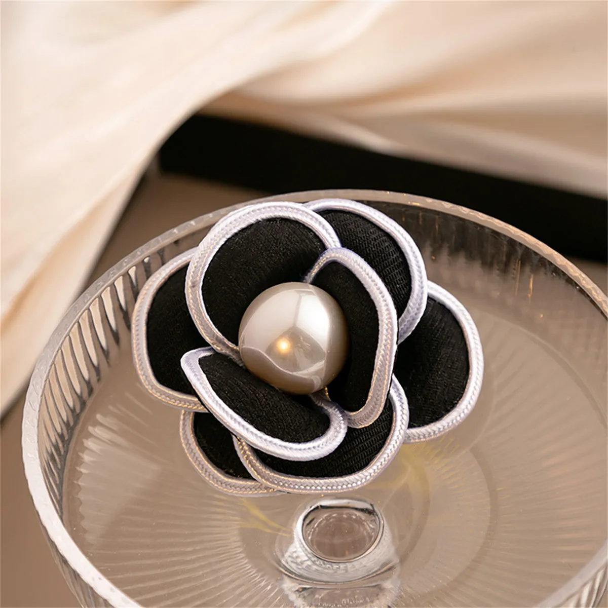Black & White Camellia Brooch
