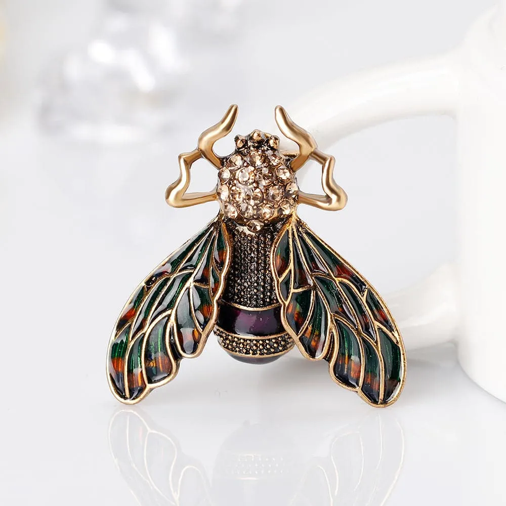 Black Cubic Zirconia & Enamel 18K Gold-Plated Insect Brooch