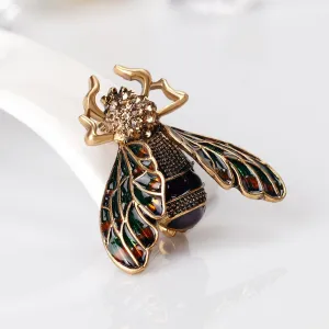 Black Cubic Zirconia & Enamel 18K Gold-Plated Insect Brooch