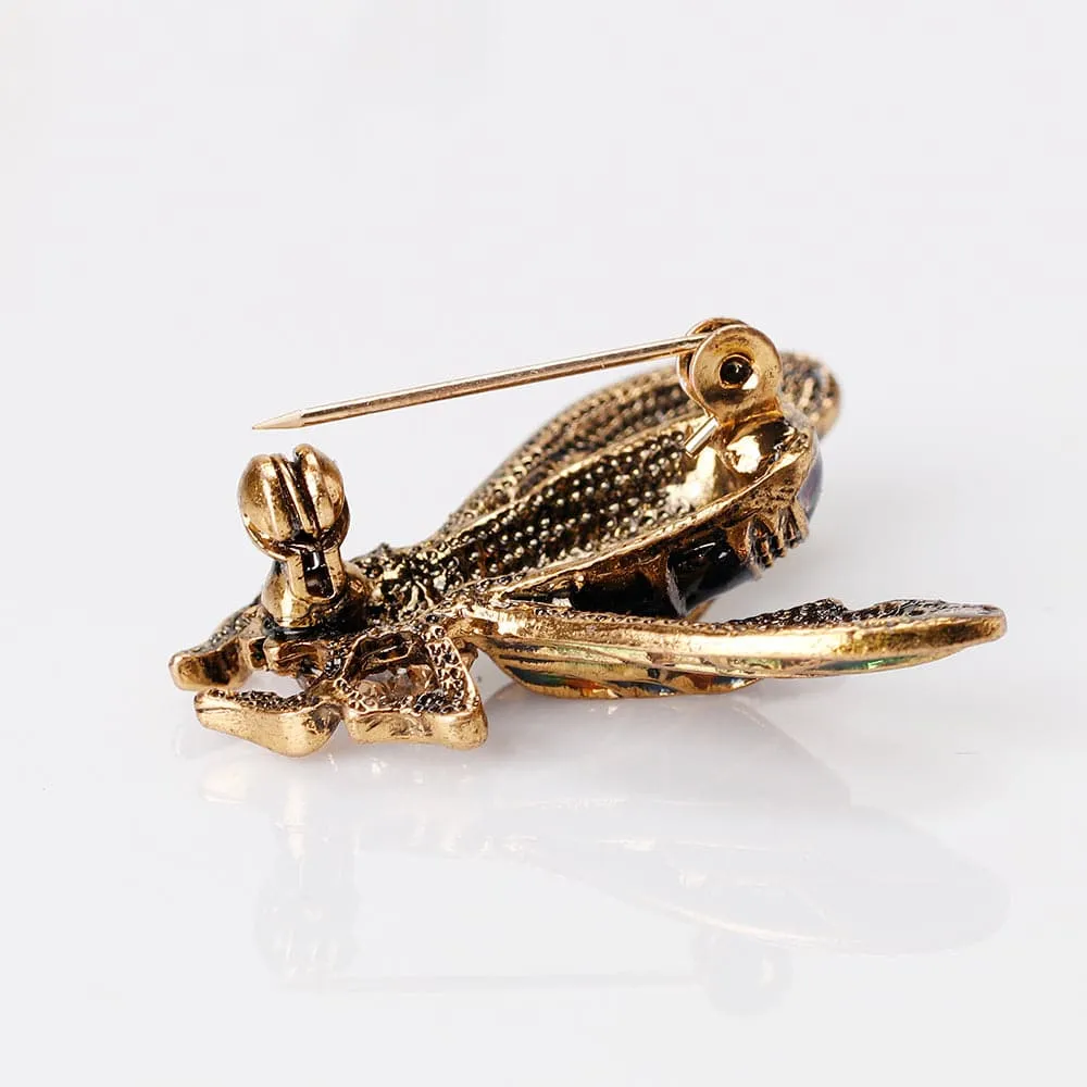 Black Cubic Zirconia & Enamel 18K Gold-Plated Insect Brooch
