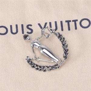 Black Enamel & Silver-Plated Libra Figure Brooch