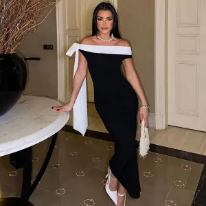 Black Off Shoulder Tie Up Dress