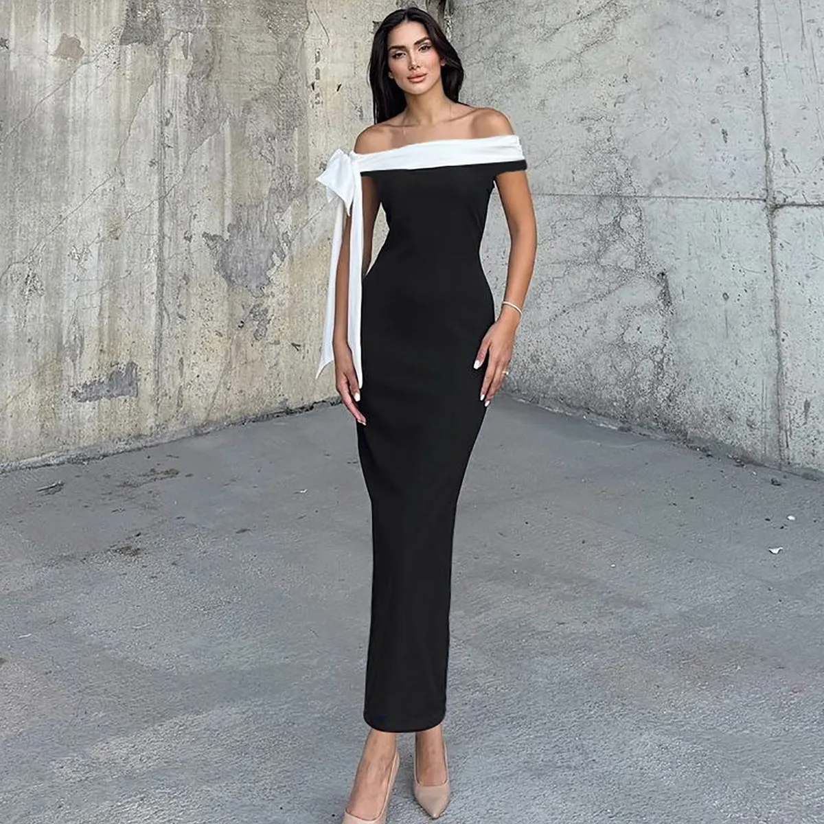 Black Off Shoulder Tie Up Dress