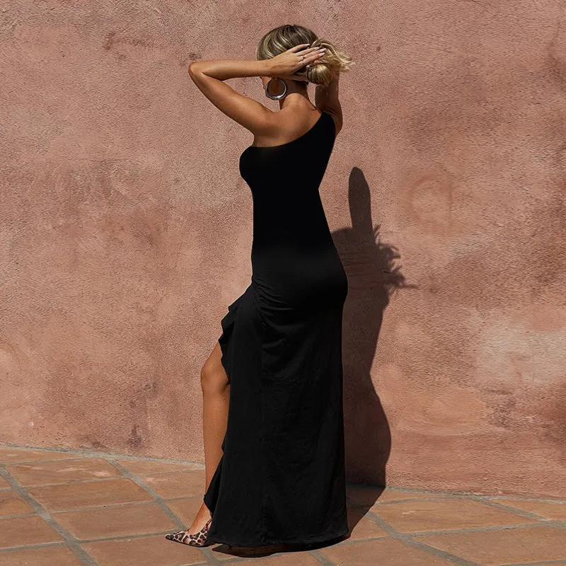 Black One Shoulder Cut Out Maxi