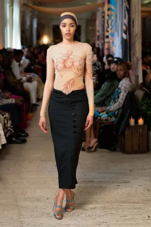 Black Pinstripe Maxi Skirt