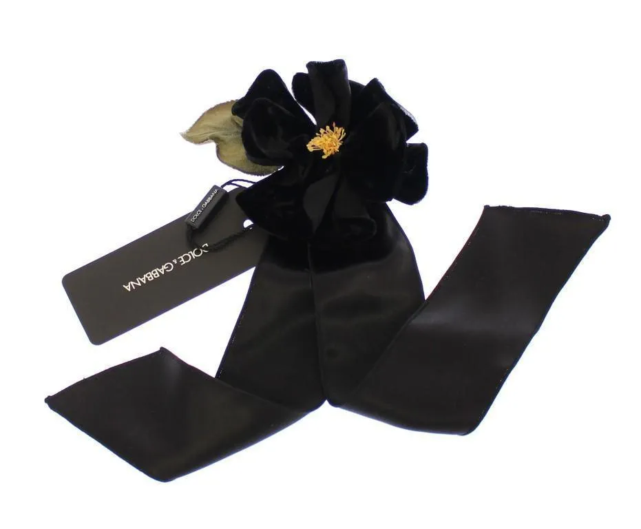 Black Silk Flower Runway Brooch