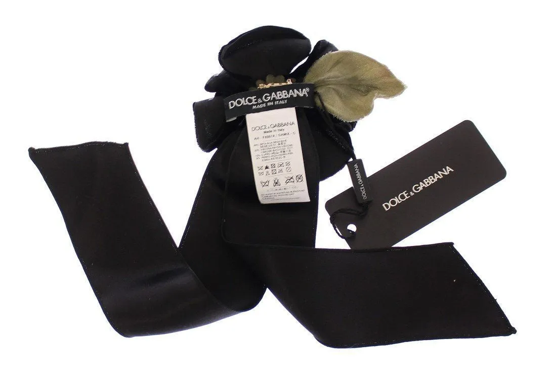 Black Silk Flower Runway Brooch