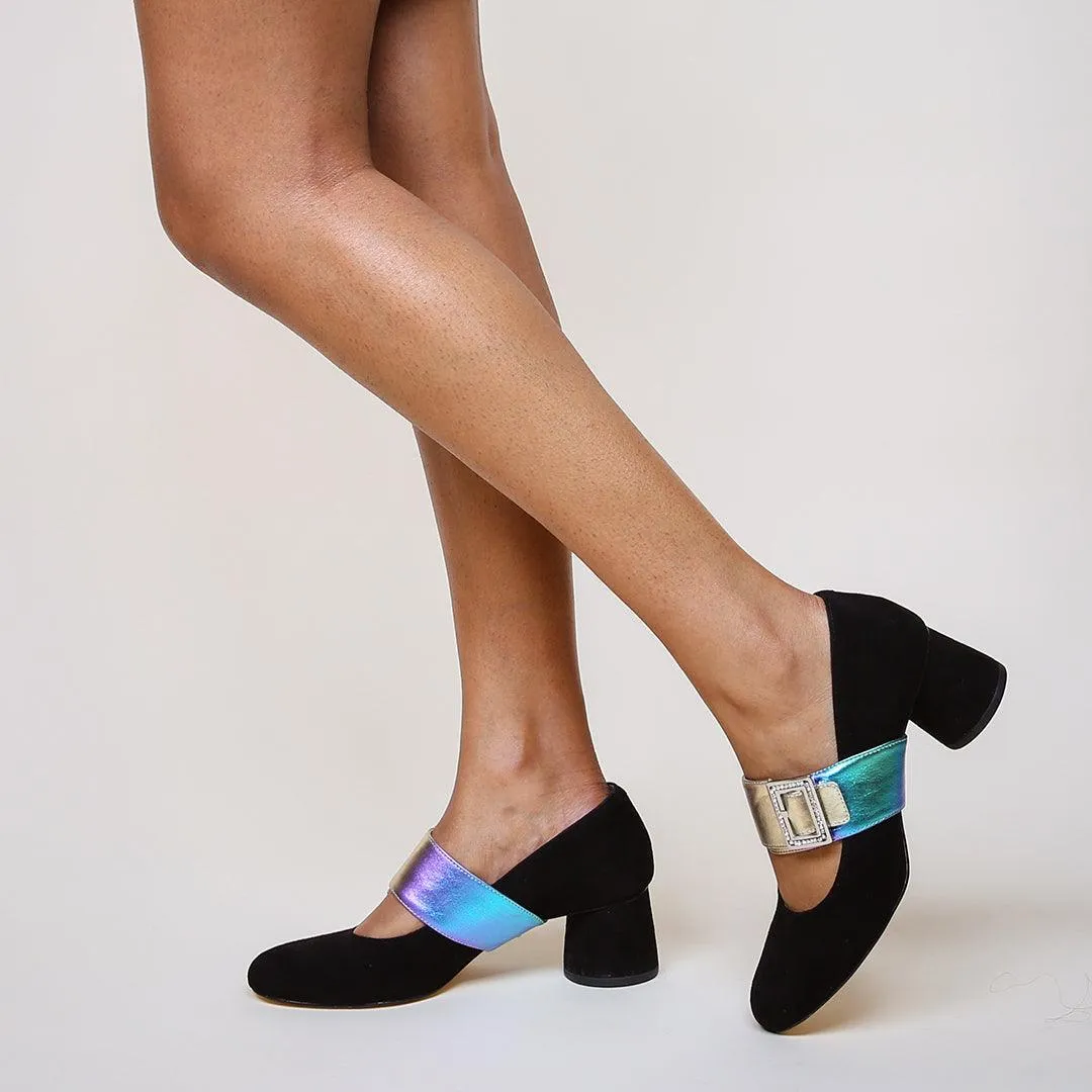 Black Suede Ballet Pump   Galaxy Grace Strap