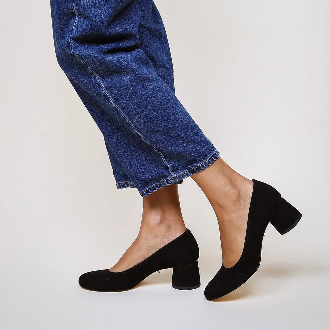 Black Suede Ballet Pump   Galaxy Grace Strap