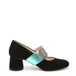 Black Suede Ballet Pump   Galaxy Grace Strap