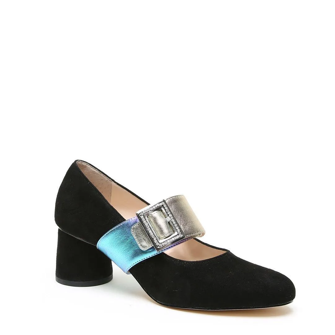 Black Suede Ballet Pump   Galaxy Grace Strap