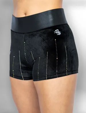 Black Velvet High Waisted Rhinestone Shorts - 668L