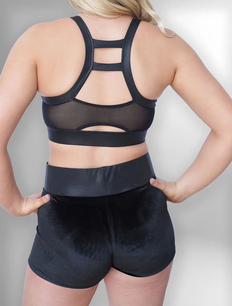 Black Velvet High Waisted Rhinestone Shorts - 668L