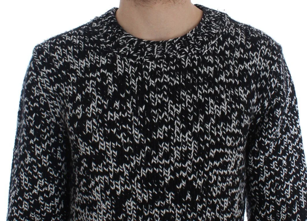 Black White Knitted Crewneck Cashmere Sweater