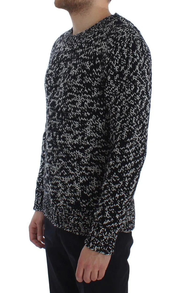 Black White Knitted Crewneck Cashmere Sweater