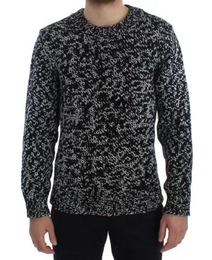 Black White Knitted Crewneck Cashmere Sweater