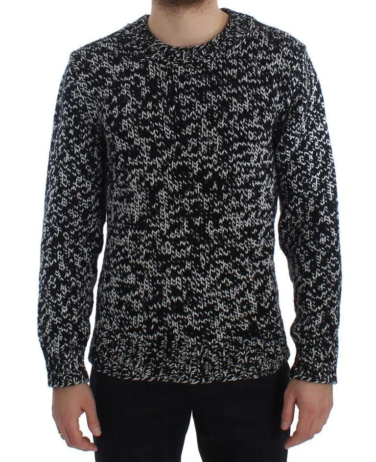 Black White Knitted Crewneck Cashmere Sweater