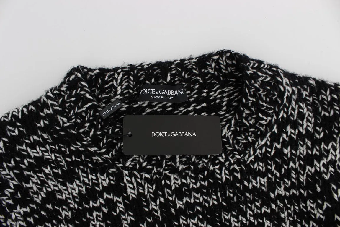 Black White Knitted Crewneck Cashmere Sweater
