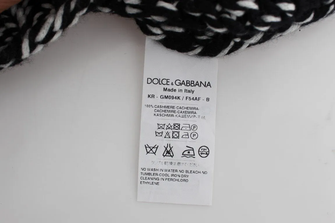 Black White Knitted Crewneck Cashmere Sweater