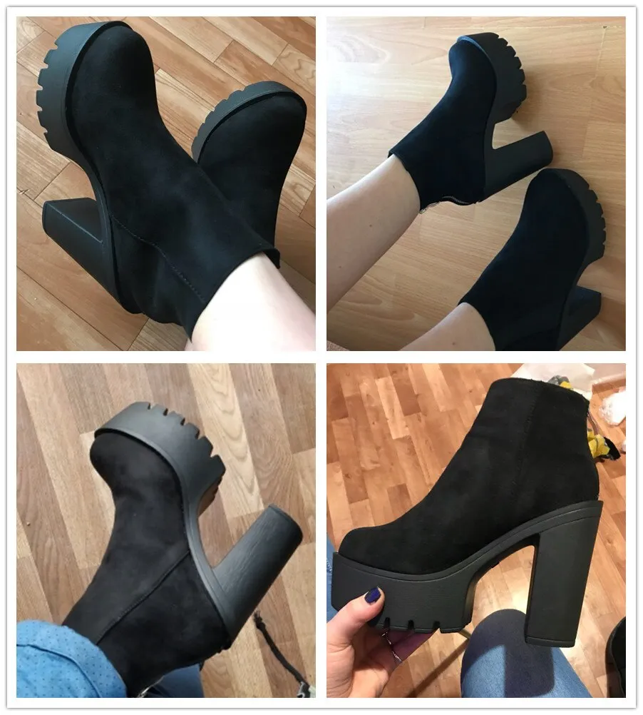 Black Zipper Ankle Boots with High Heel