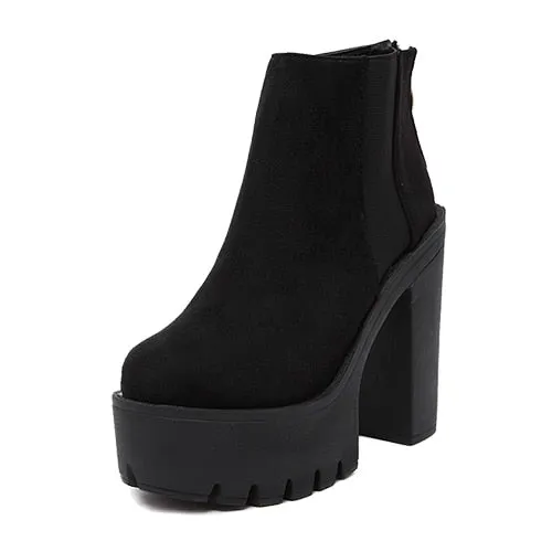 Black Zipper Ankle Boots with High Heel