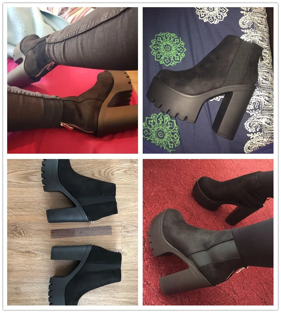 Black Zipper Ankle Boots with High Heel