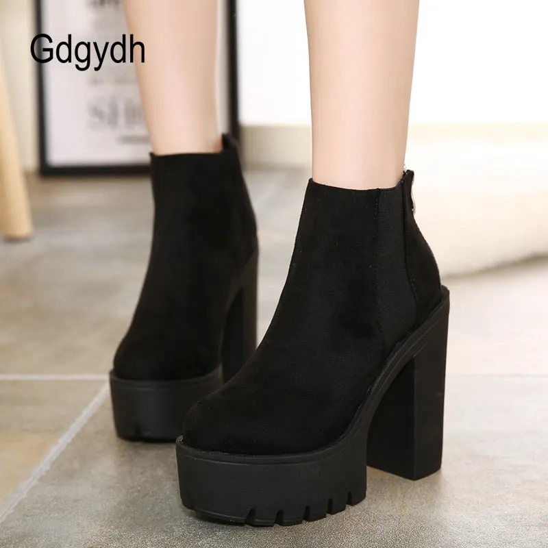 Black Zipper Ankle Boots with High Heel