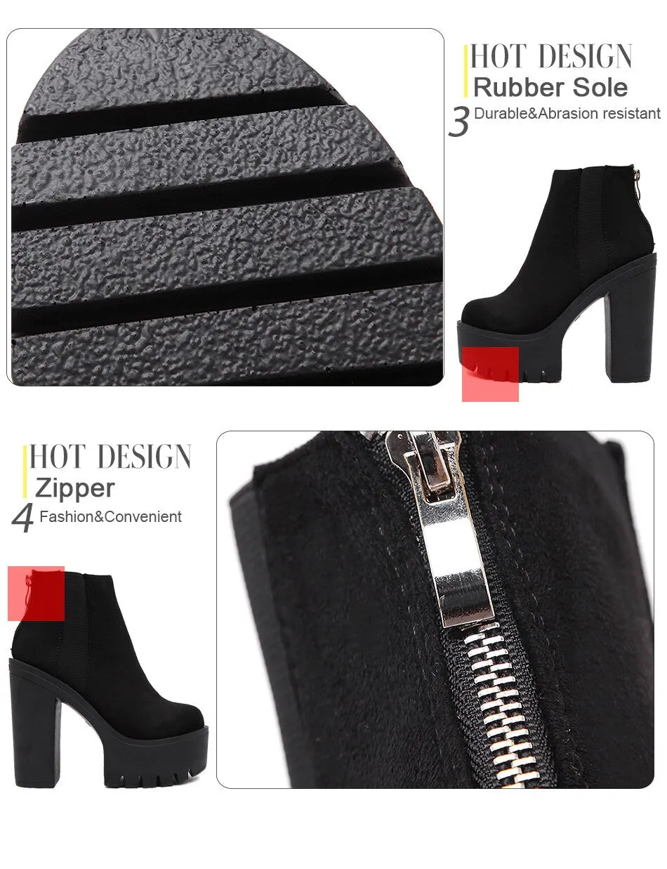 Black Zipper Ankle Boots with High Heel