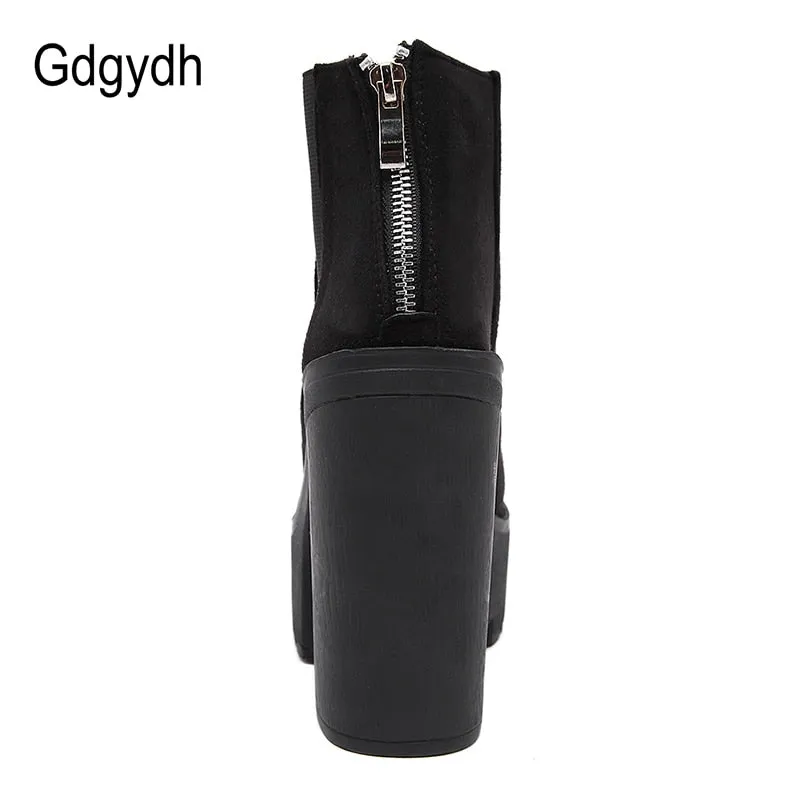 Black Zipper Ankle Boots with High Heel