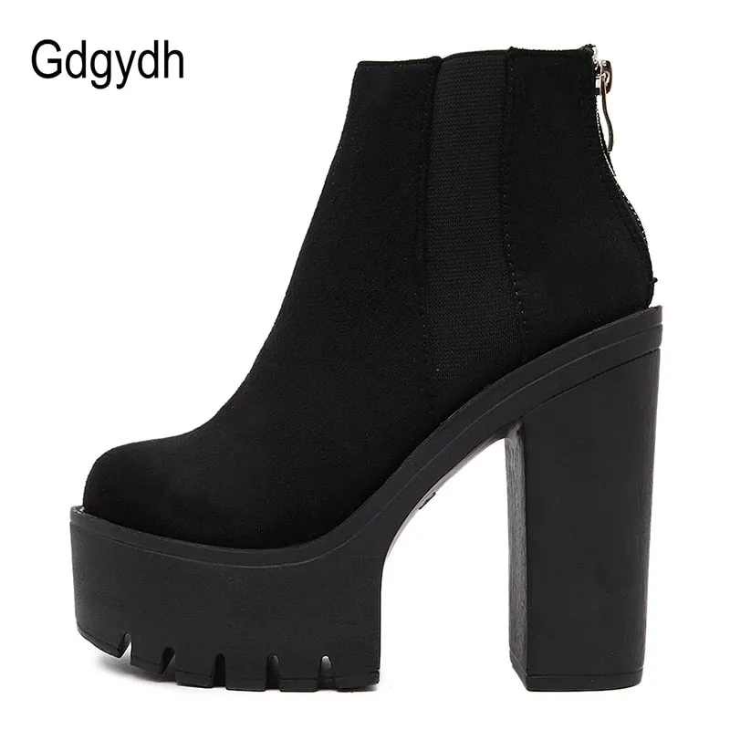 Black Zipper Ankle Boots with High Heel