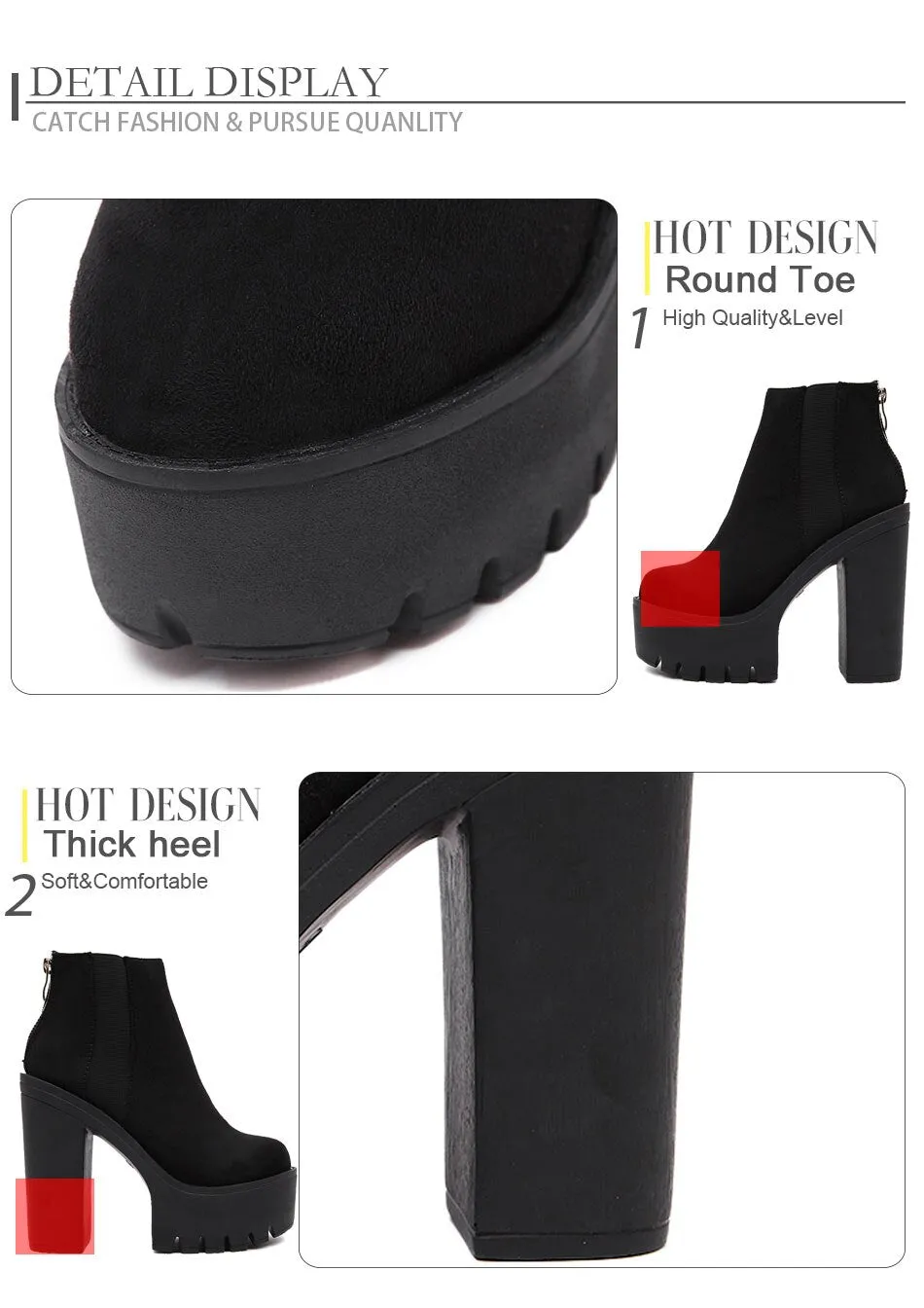 Black Zipper Ankle Boots with High Heel