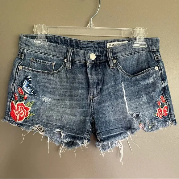 Blank NYC Embroidered Hiker Raw Hem Denim Short 25