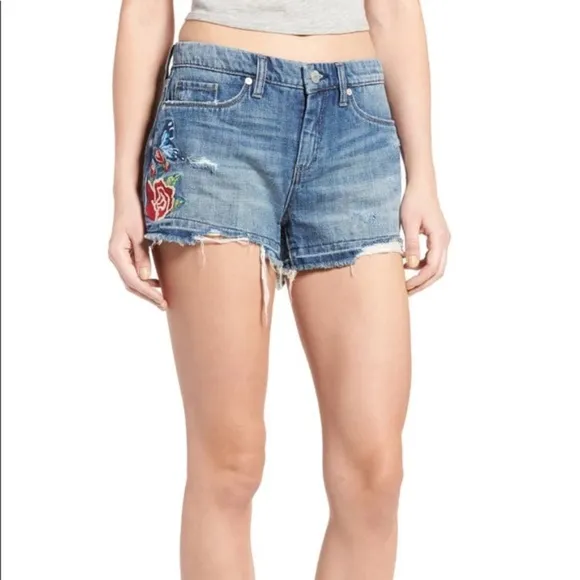 Blank NYC Embroidered Hiker Raw Hem Denim Short 25