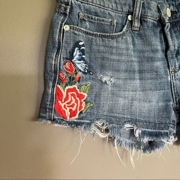 Blank NYC Embroidered Hiker Raw Hem Denim Short 25