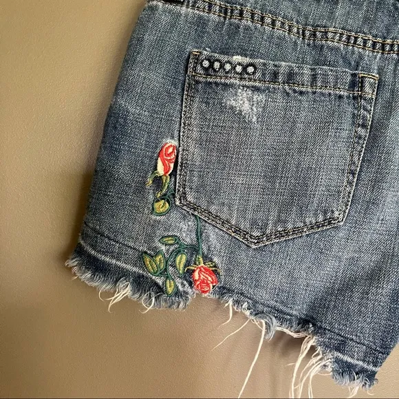 Blank NYC Embroidered Hiker Raw Hem Denim Short 25