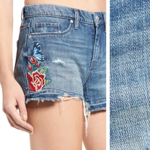 Blank NYC Embroidered Hiker Raw Hem Denim Short 25