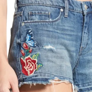 Blank NYC Embroidered Hiker Raw Hem Denim Short 25