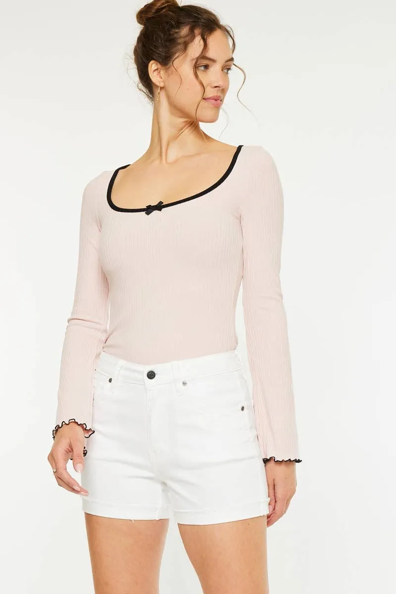 Bleacher High Rise White Denim Shorts