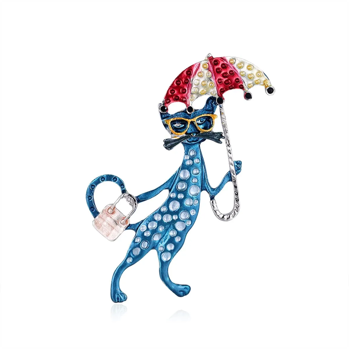Blue & Silver-Plated Fox Lady Brooch