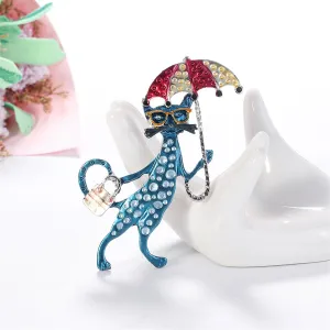 Blue & Silver-Plated Fox Lady Brooch