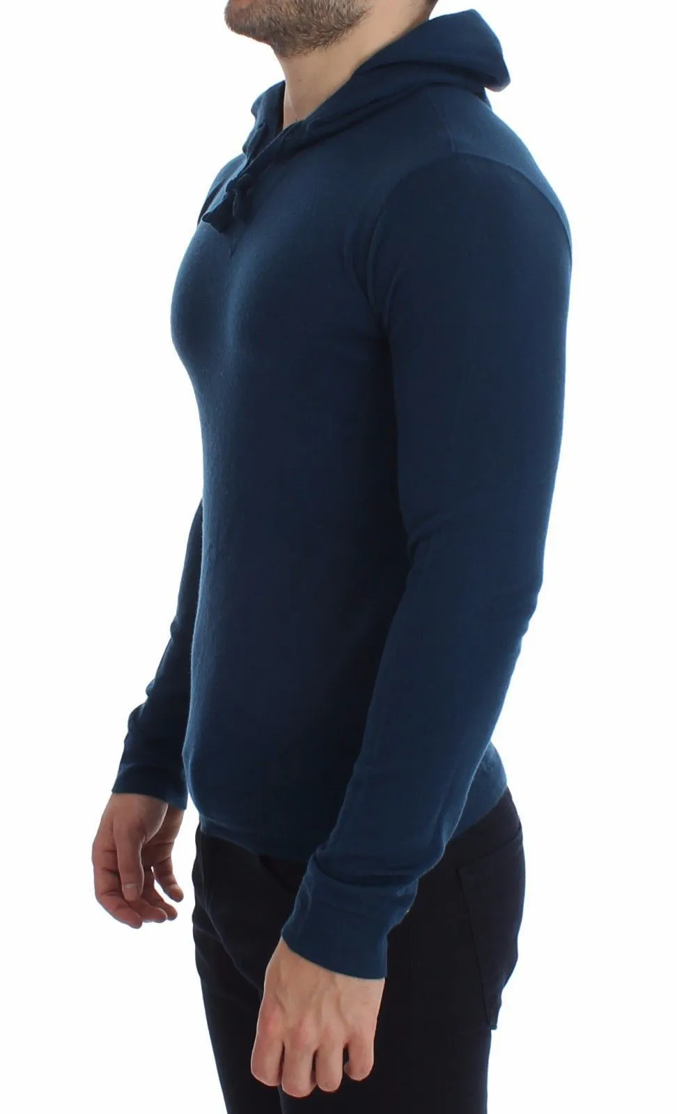 Blue Cashmere Hooded Sweater Pullover Top