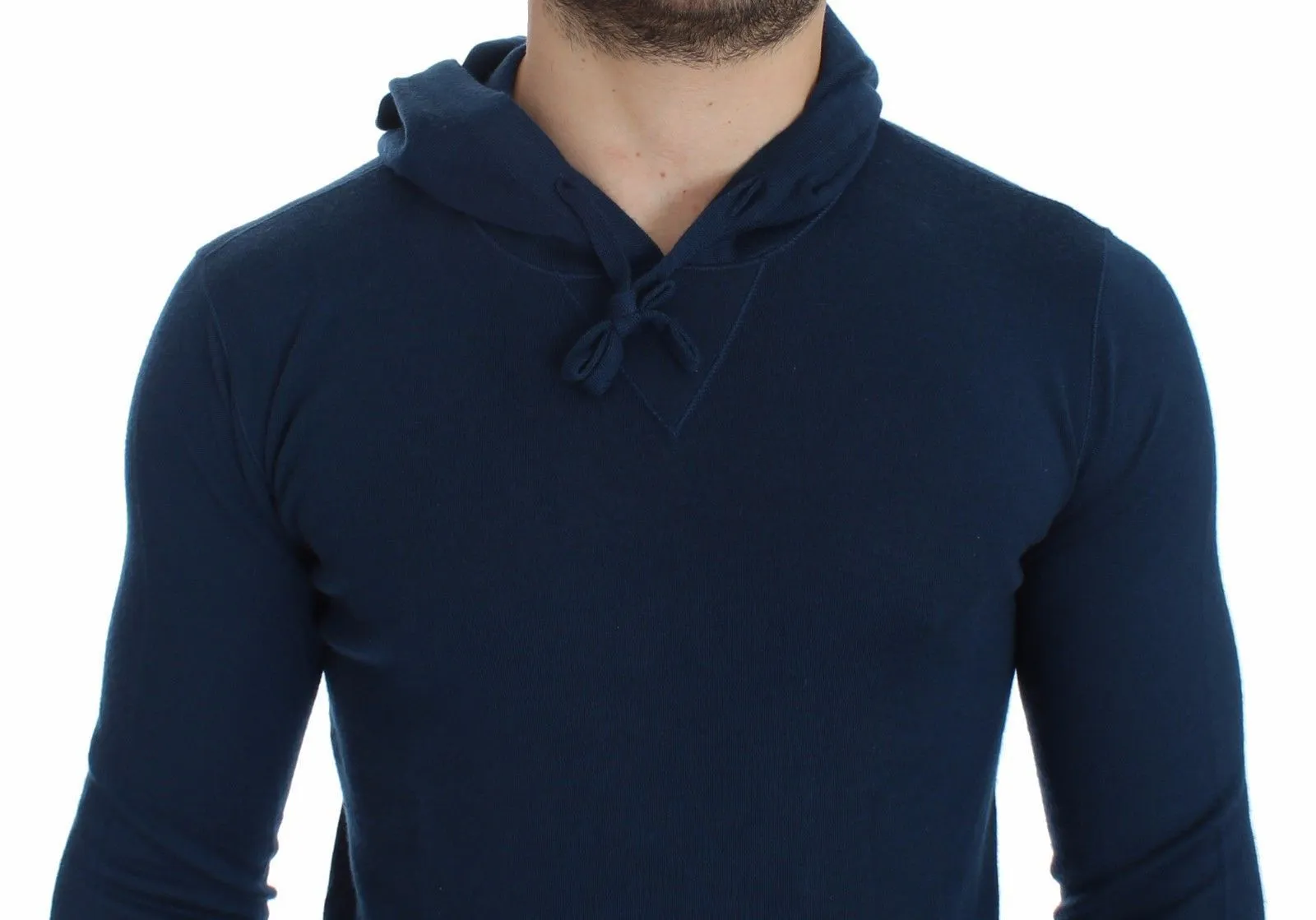 Blue Cashmere Hooded Sweater Pullover Top