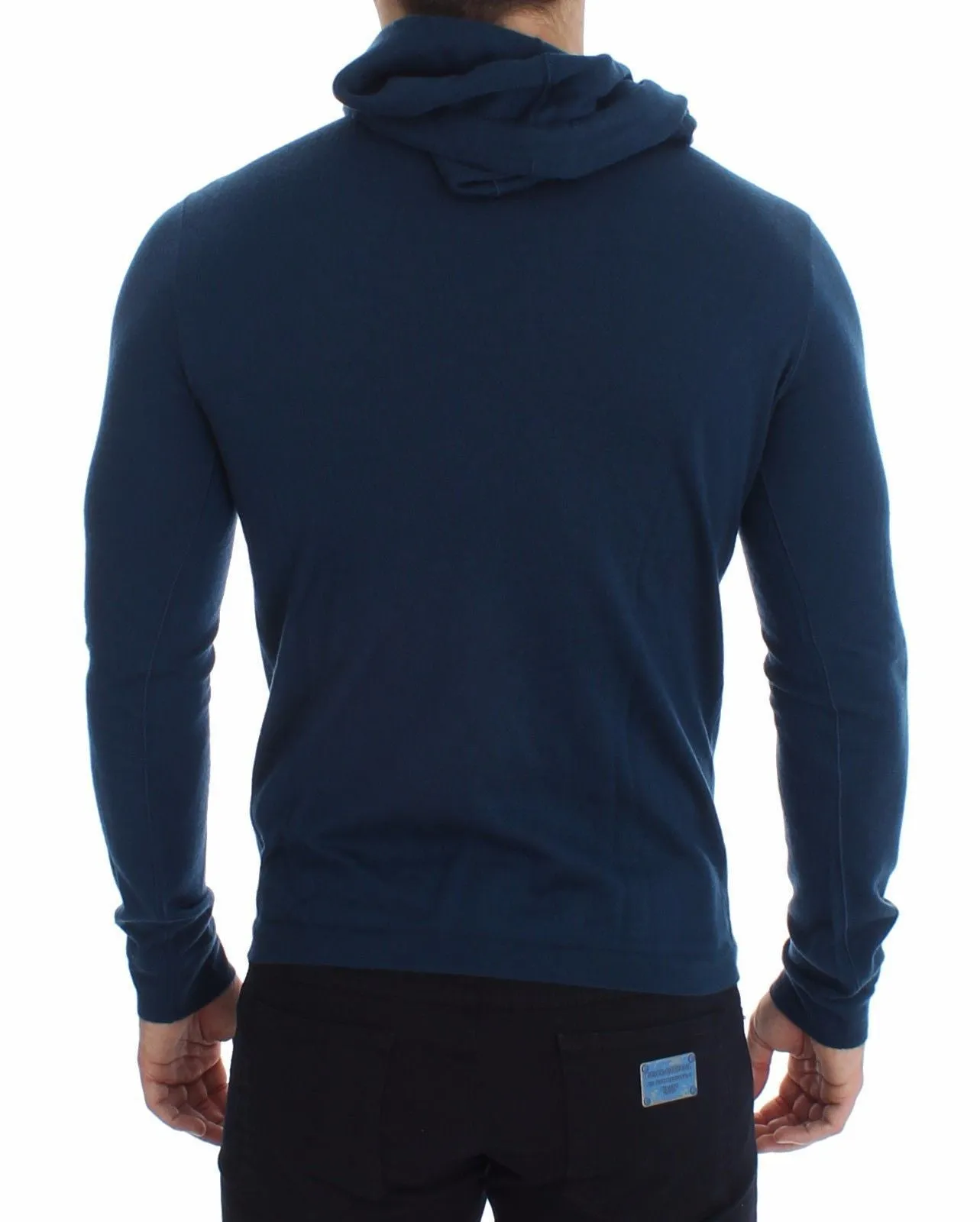Blue Cashmere Hooded Sweater Pullover Top